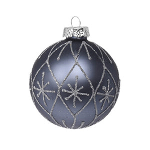 3" Grey Glass w/Glitter Hearts, Stars & Diamond Design Ornament 051356