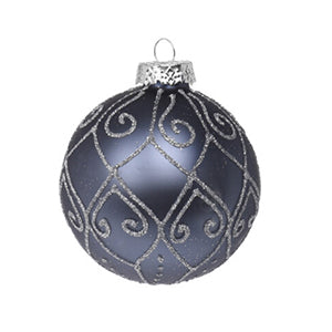 3" Grey Glass w/Glitter Hearts, Stars & Diamond Design Ornament 051356
