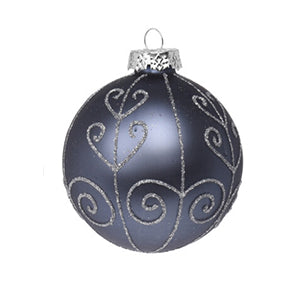 3" Grey Glass w/Glitter Hearts, Stars & Diamond Design Ornament 051356