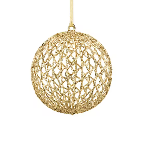 4" Gold Hanging Ball Icicle w/Glitter Ornament 053988