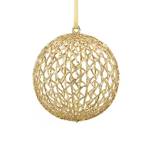 4" Gold Hanging Ball Icicle w/Glitter Ornament 053988