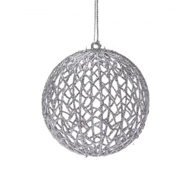 4" Silver Hanging Ball Icicle w/Glitter Ornament 053989