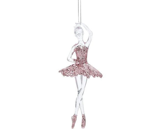 6" Arylic Pink Glitter Ballerina Ornament 054053
