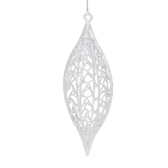 9" White Hanging Finial icicle w/Glitter Ornament 058052
