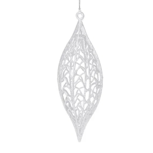 9" White Hanging Finial icicle w/Glitter Ornament 058052
