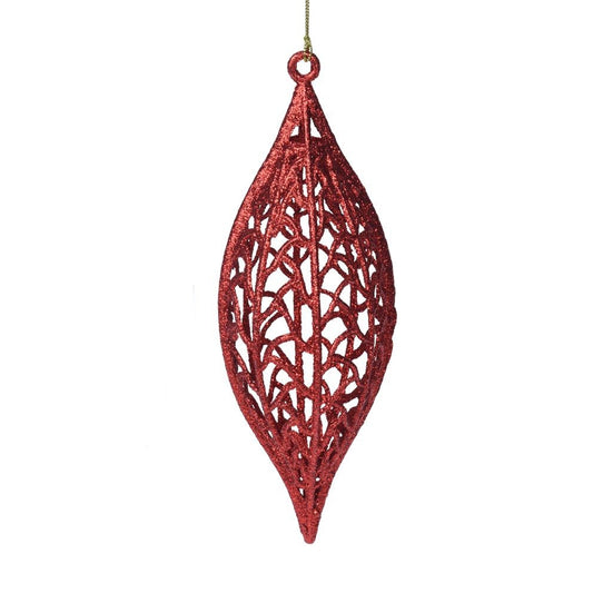 9" Red Hanging Finial icicle w/Glitter Ornament 058109