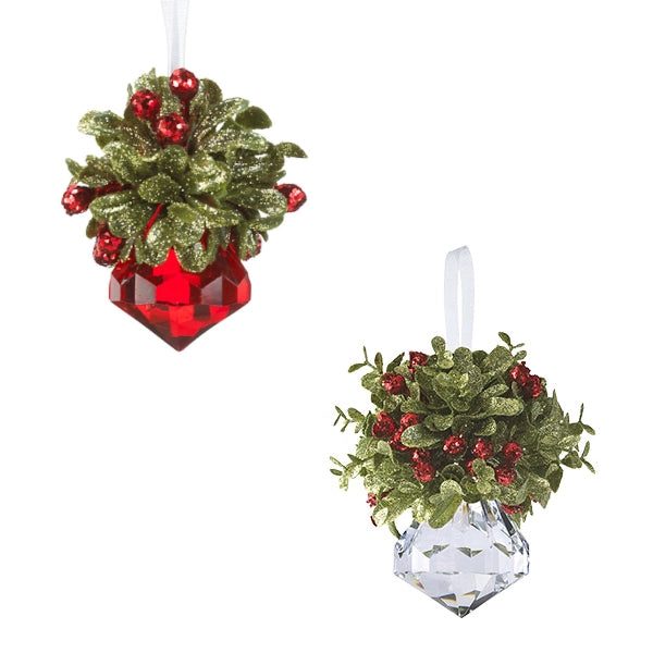 3" Crystal Kiss Ball Ornament w/ Mistletoe 240828