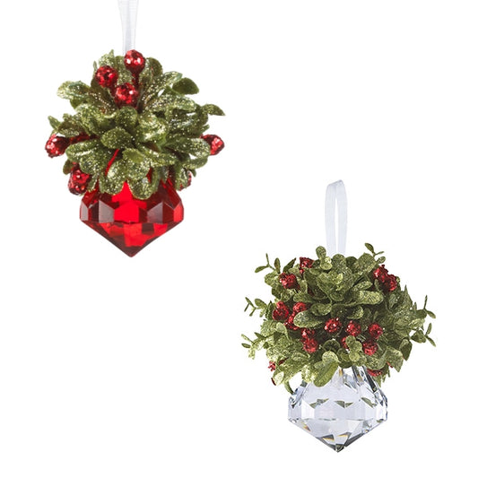 3" Crystal Kiss Ball Ornament w/ Mistletoe 240828