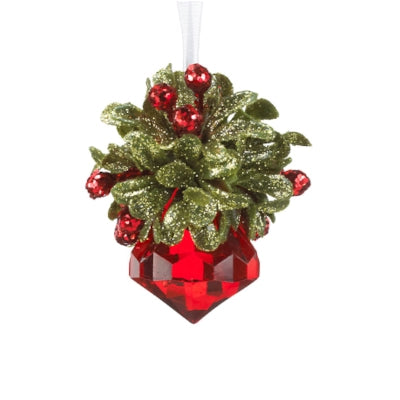 3" Crystal Kiss Ball Ornament w/ Mistletoe 240828
