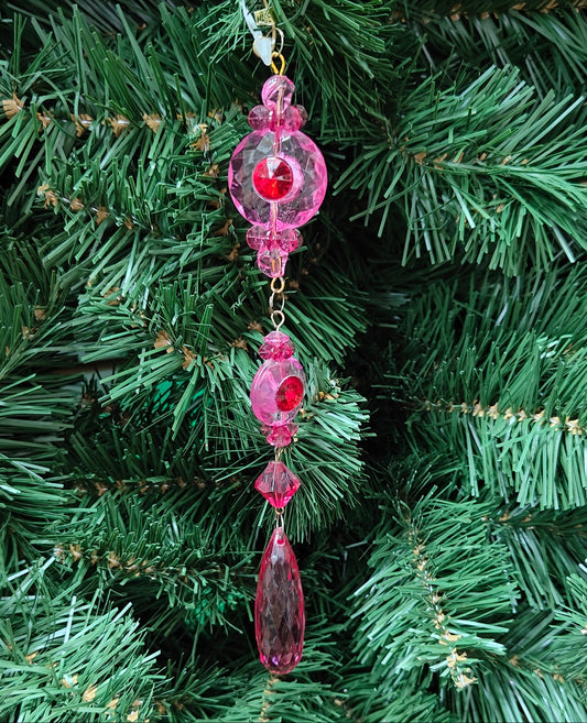 8" Pink Acrylic Drop Ornament w/ Jewels & Teardrop 2617517