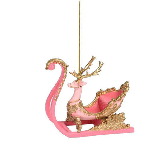 Pink & Gold Deer Sleigh Ornament 29-29638