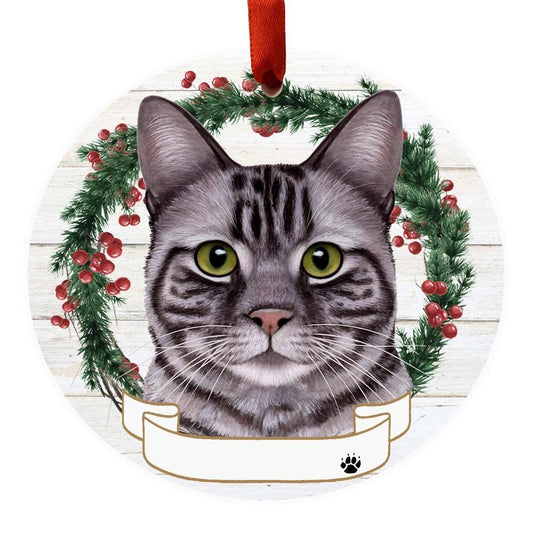 E&S Cat Christmas Ornament (Tabby, Silver) 551-9