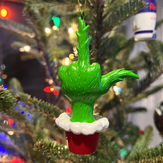 Green Hand Giving the Middle Finger Naughty Christmas Ornament 0818