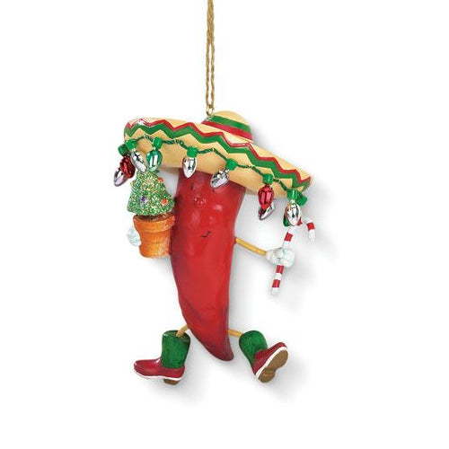 Chili Pepper wearing Sombreo with Lights Ornament 862-37