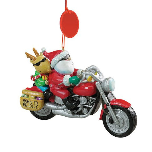 Santa riding a Motorcycle with his Reindeer Ornament 863-99