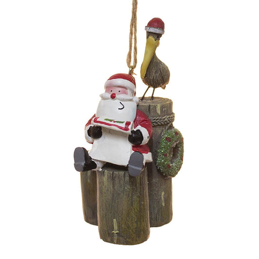 Coastal Santa on Piling with Pelican Ornament 865-37