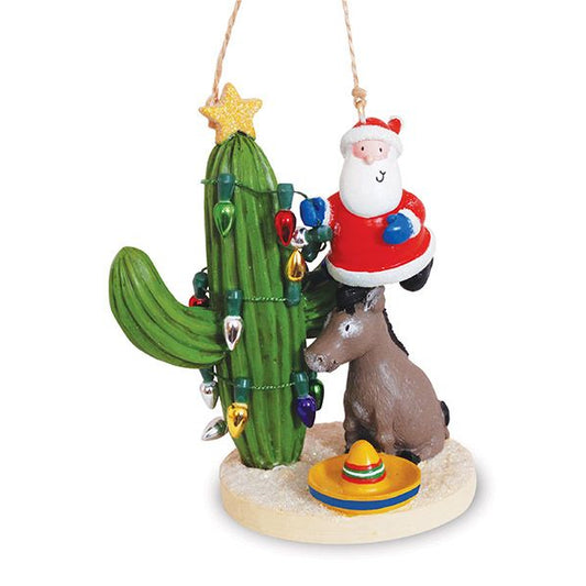 Santa and Donkey Decorating Cactus with Lights Ornament 873-17