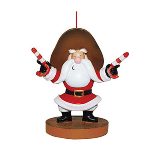 Gunslinging Santa with Cowboy Hat Ornament 873-69