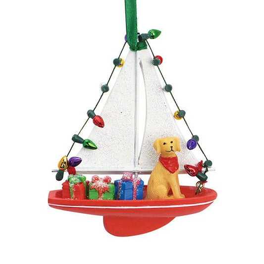 Dog in Sailboat with Lights & Presents Ornament 878-36