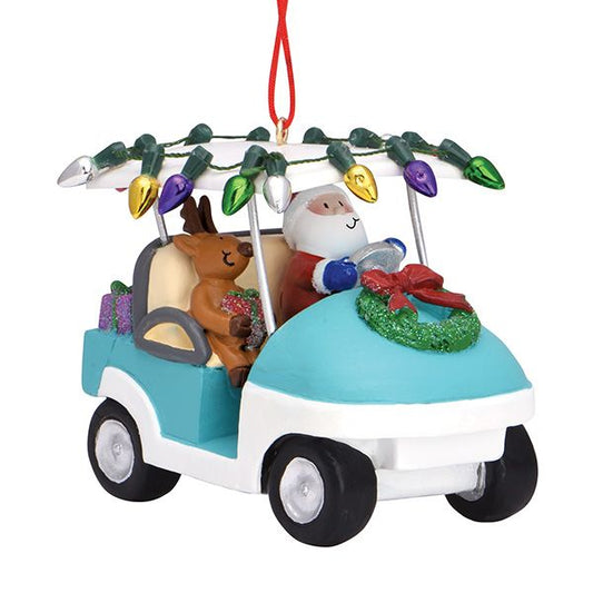 Santa & Reindeer Riding Golf Cart Ornament 878-89