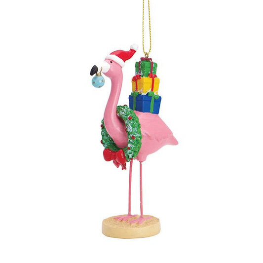 Pink Flamingo with Wreath & Presents Ornaments 879-95