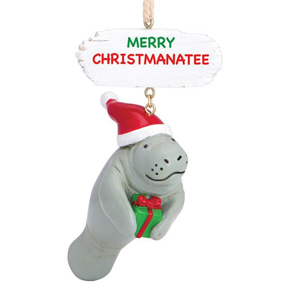 Manatee with Present & Santa Hat Ornament 879-96
