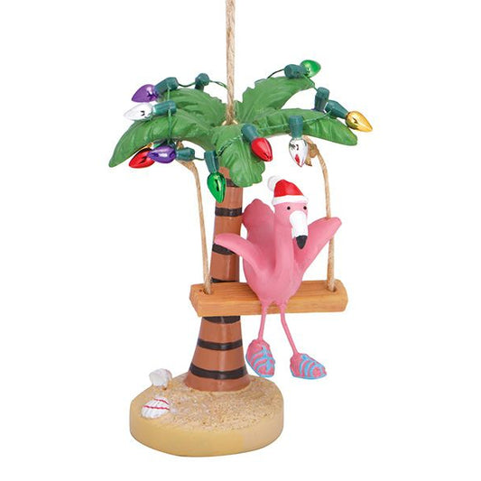 Pink Flamingo Swing on Palm Tree Ornament 880-85