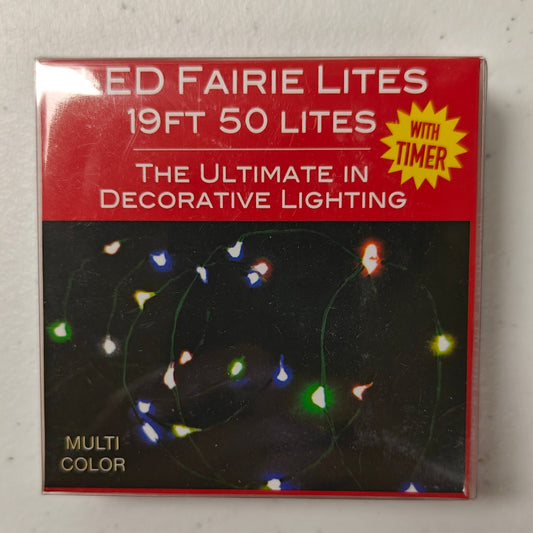 Multi Color LED Lighted Fairy Lights (w/Timer), 19ft 50 Lights BAT0315M