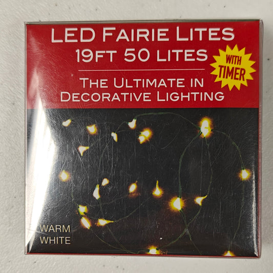 Warm White LED Lighted Fairy Lights (w/Timer), 19ft 50 Lights BAT0315WW