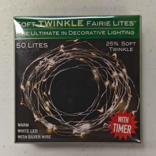 Soft Twinkle LED Lighted Fairy Lights (25% Soft Twinkle), 19ft 50 Lights w/Timer BAT0324WW