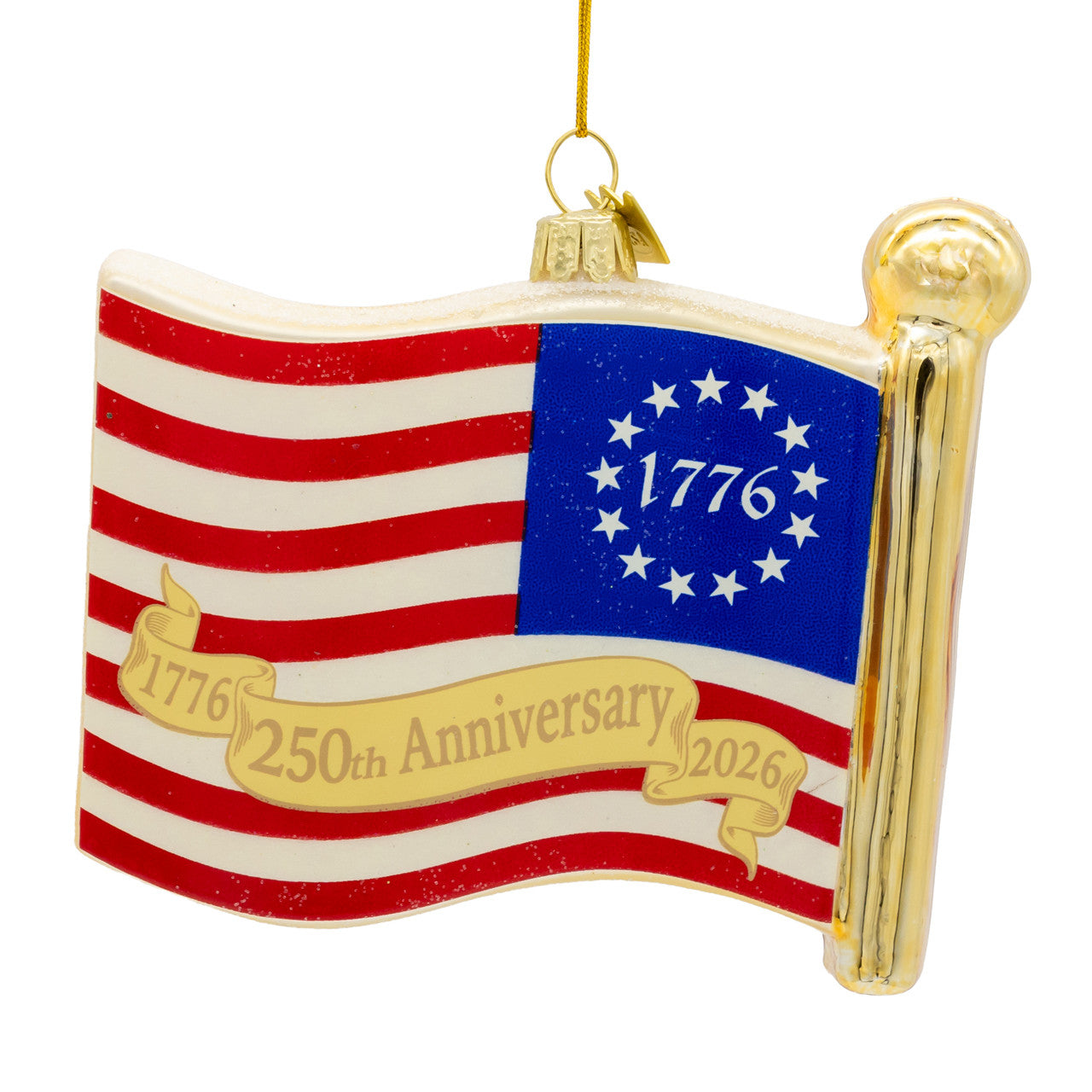 4" Glass "1776 We The People" American Flag Ornament C7777