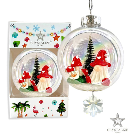 Gnome Mushroom Plastic Ornament with Magnetic Crystal 3"x7" AF362