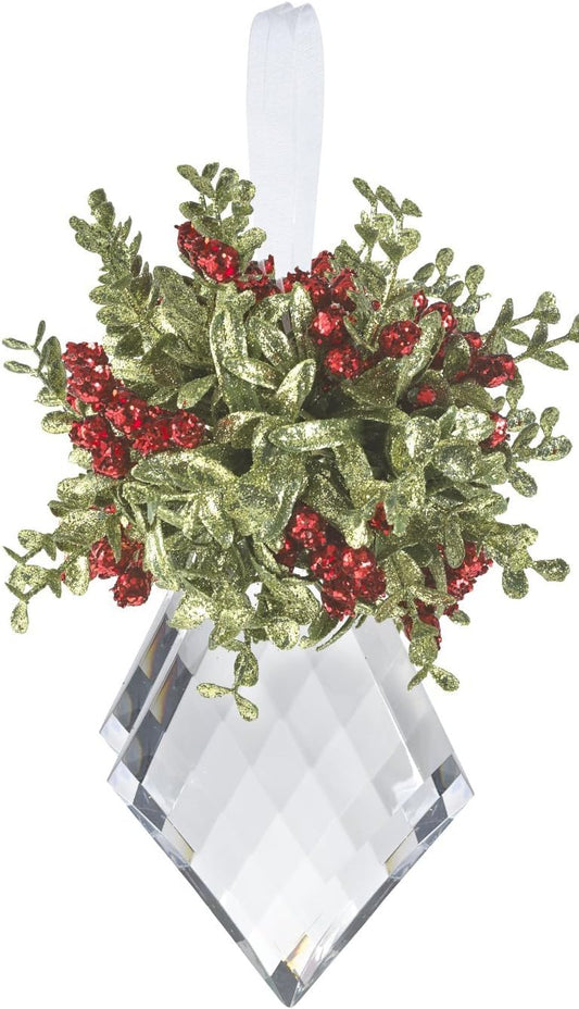 8" Krystal Tear Drop Ornament w/ Mistletoe KK14