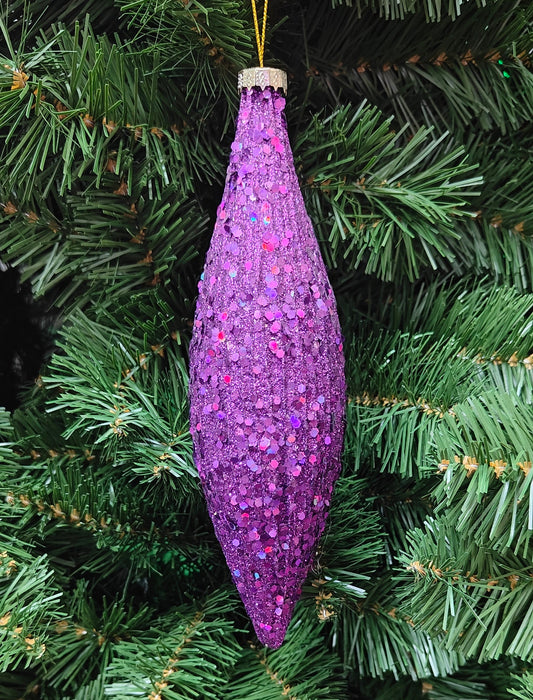 9" Purple Grooved Glitter and Flake Finial Ornament MTX40803