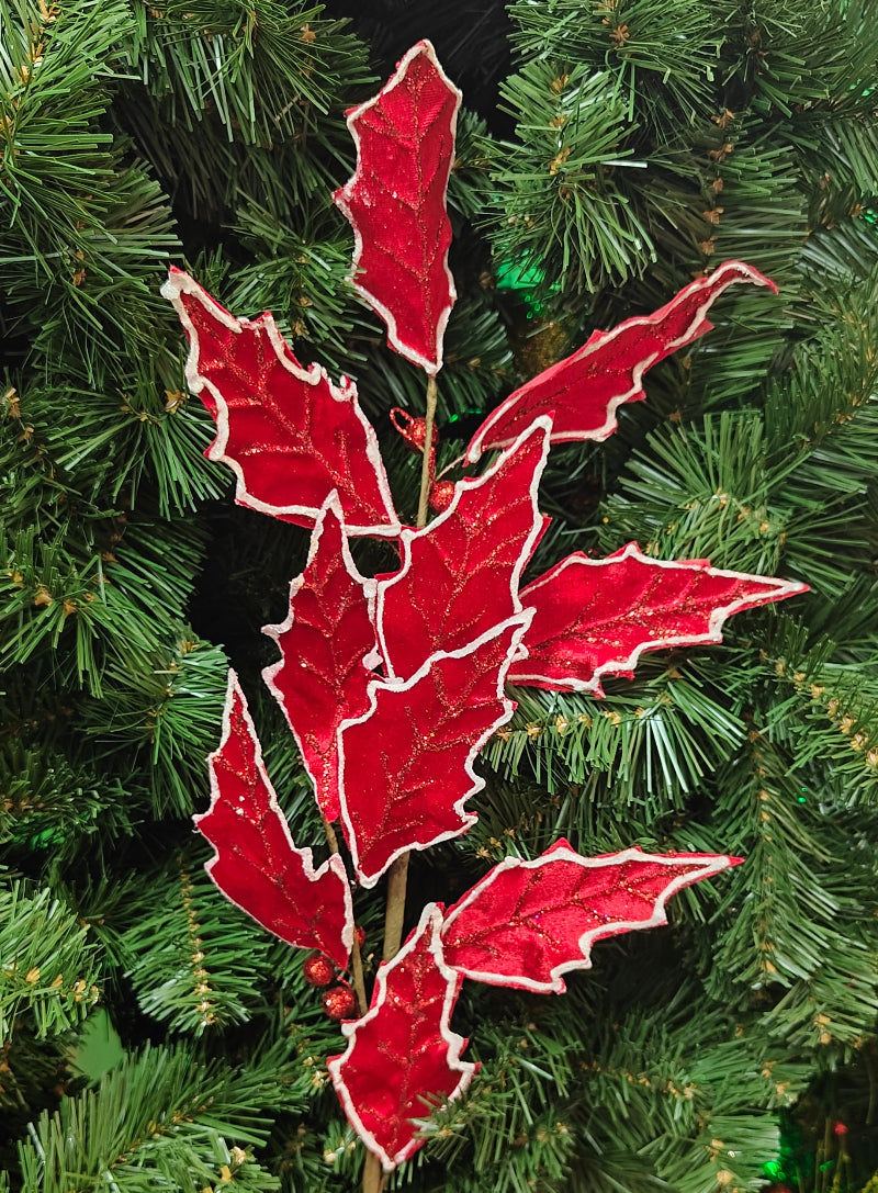 Red Velvet Snow Edge Holly Spray MTX56548