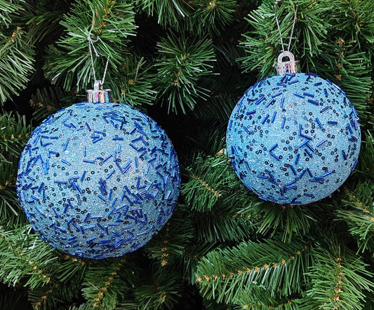 5.5"-7" Blue Plastic Glitter & Metallic Flaked Ball Ornament MTX67645