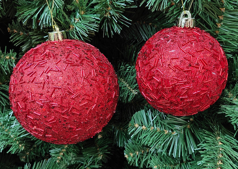 5.5"-7" Red Plastic Glitter & Metallic Flaked Ball Ornament MTX67645