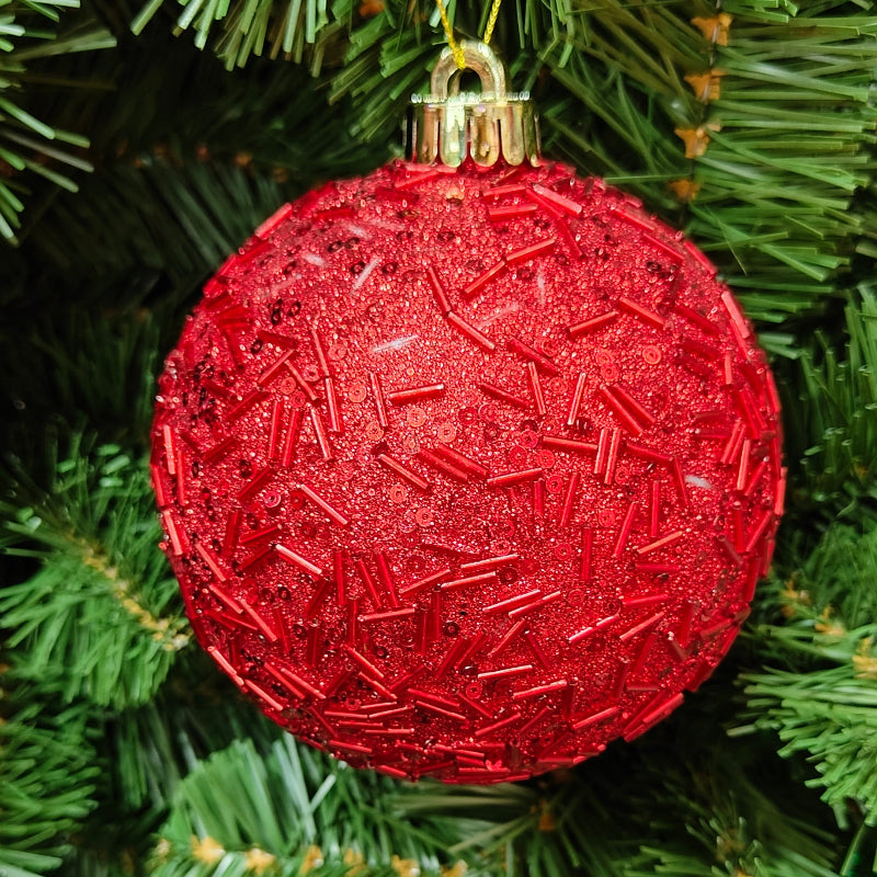 5.5"-7" Red Plastic Glitter & Metallic Flaked Ball Ornament MTX67645