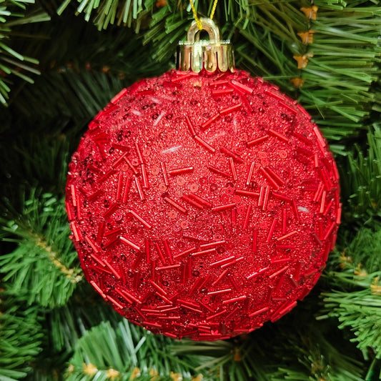 5.5"-7" Red Plastic Glitter & Metallic Flaked Ball Ornament MTX67645