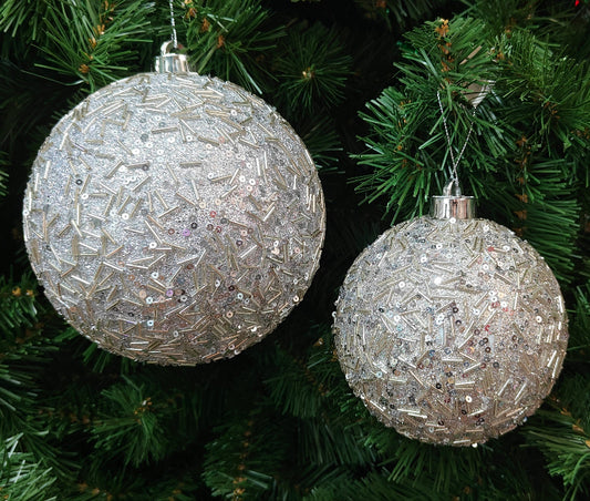 5.5"-7" Silver Plastic Glitter & Metallic Flaked Ball Ornament MTX67645