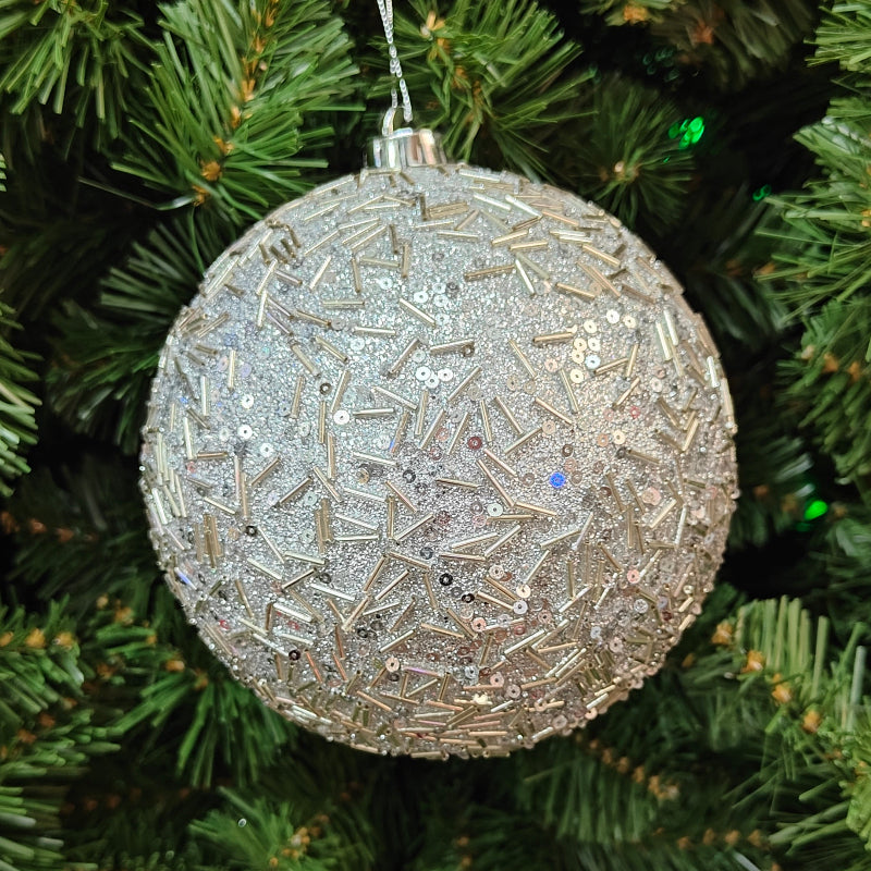 5.5"-7" Silver Plastic Glitter & Metallic Flaked Ball Ornament MTX67645