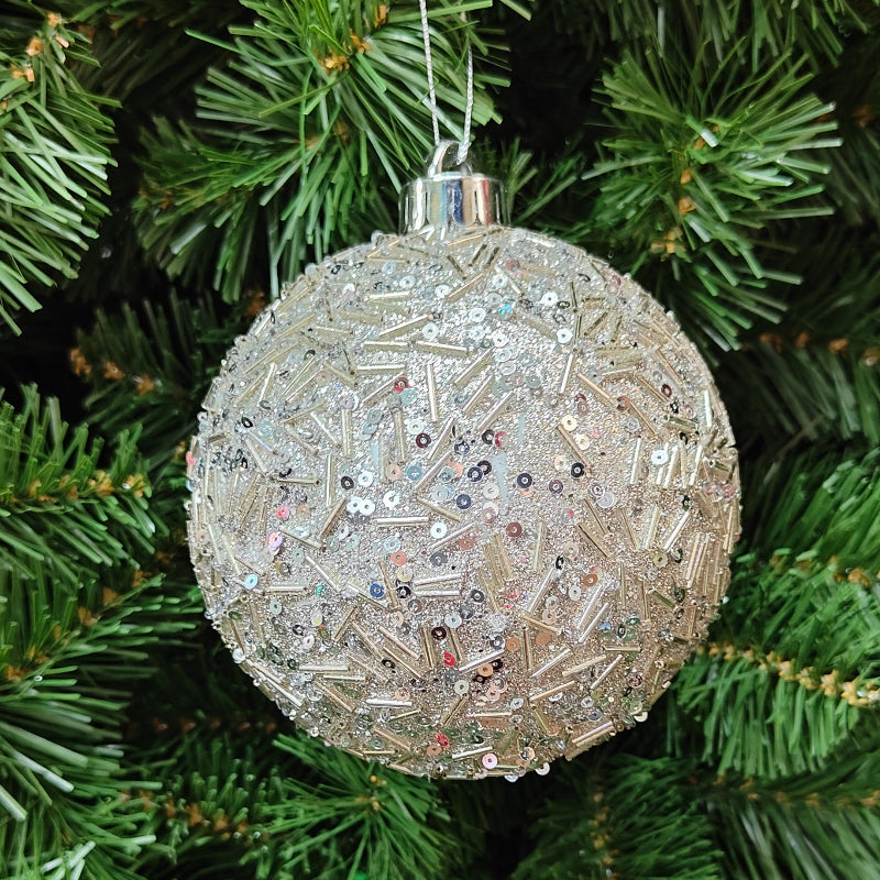 5.5"-7" Silver Plastic Glitter & Metallic Flaked Ball Ornament MTX67645
