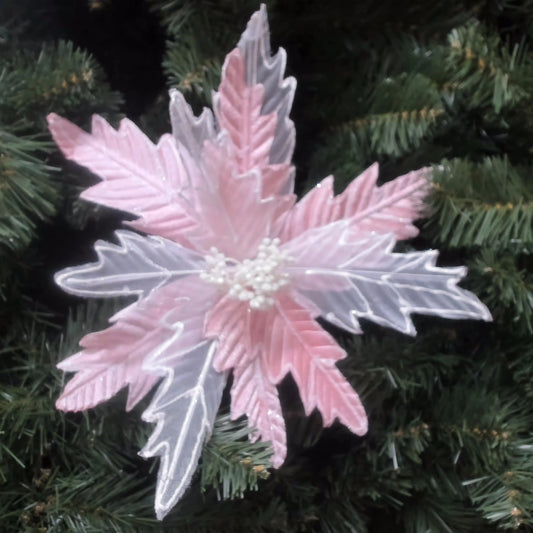 Regency Sheer/Velvet Glitter Pink & White Poinsettia Stem MTX68954