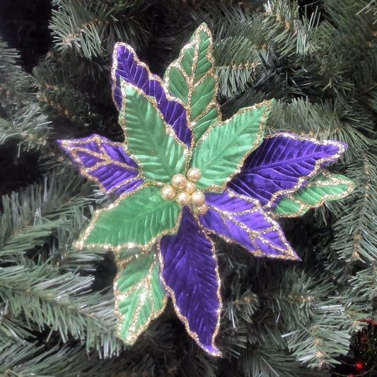 Regency Mardi Gras Poinsettia Flower Stem in Green, Purple & Gold MTX70417