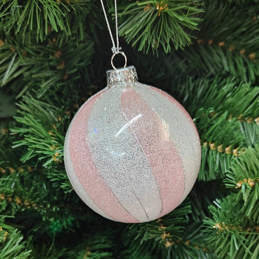 3.5" Glass Pink Candy Striped Ball Ornament MTX71407