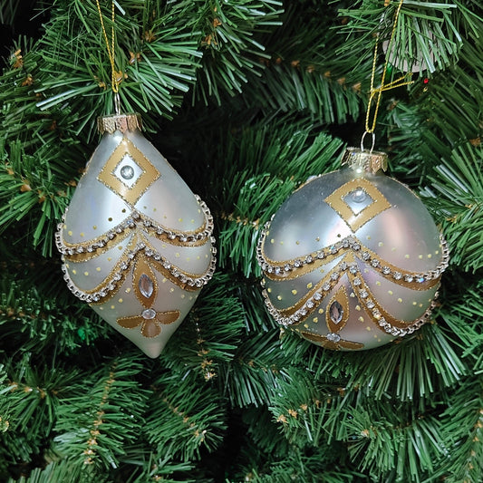 6" Silver & Gold Glass Finial & Ball w/Glitter & Jewel Ornament MTX71440
