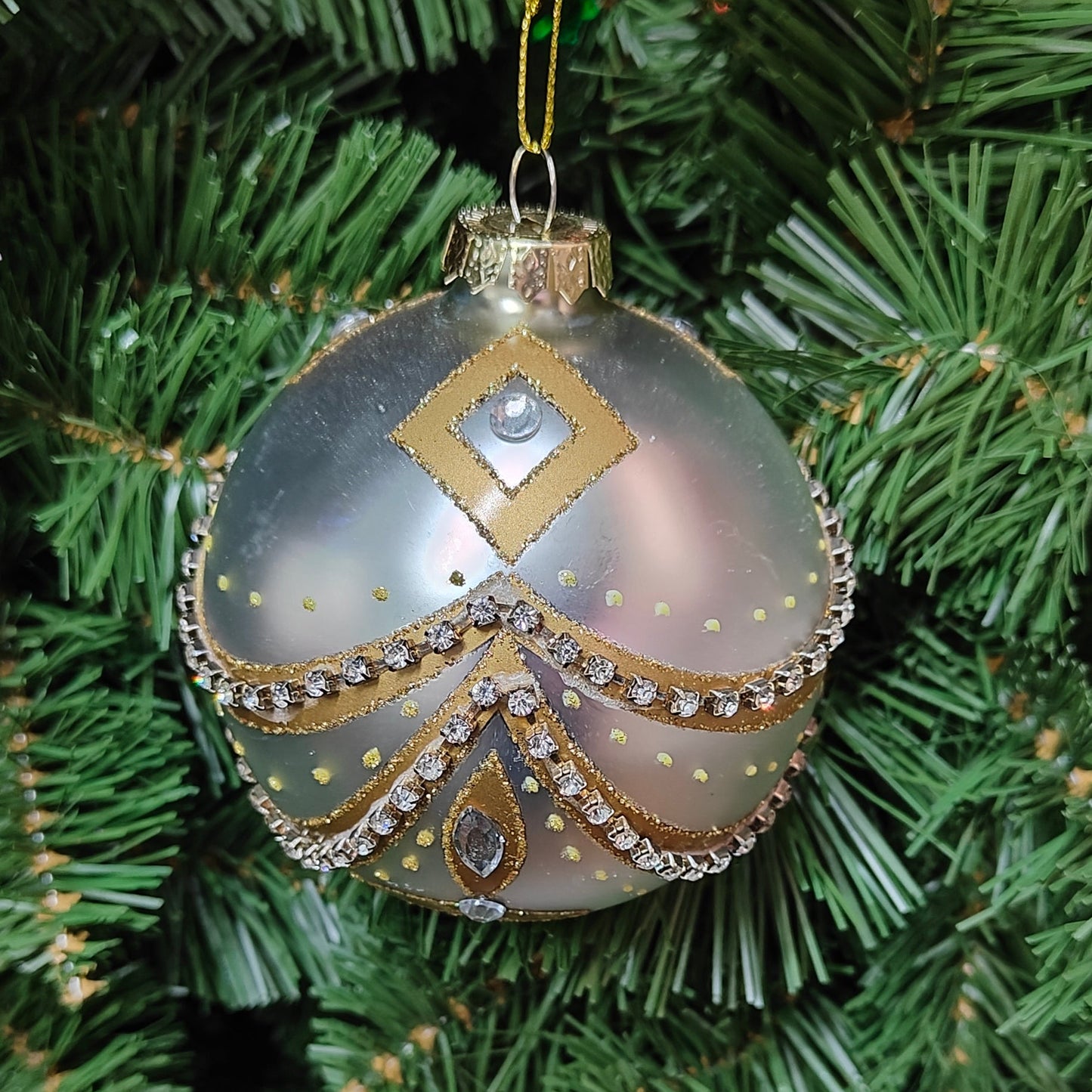 6" Silver & Gold Glass Finial & Ball w/Glitter & Jewel Ornament MTX71440