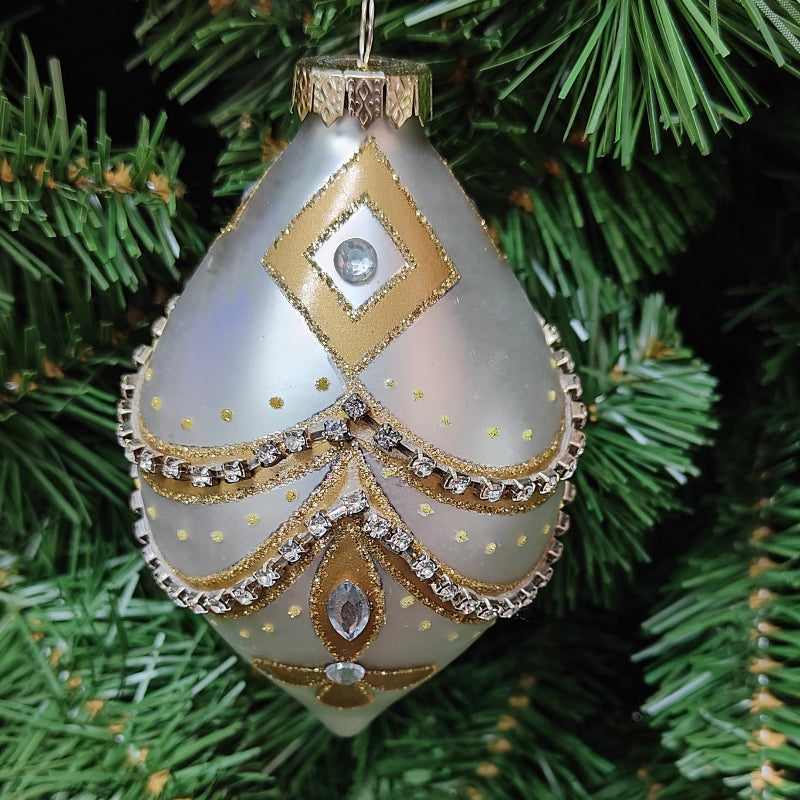 6" Silver & Gold Glass Finial & Ball w/Glitter & Jewel Ornament MTX71440