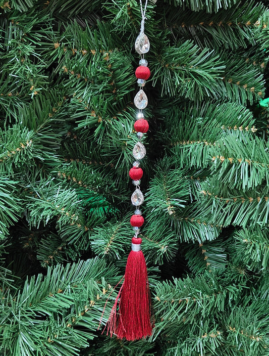12" Red Jewel w/ Bead Tassel Ornament MTX72838
