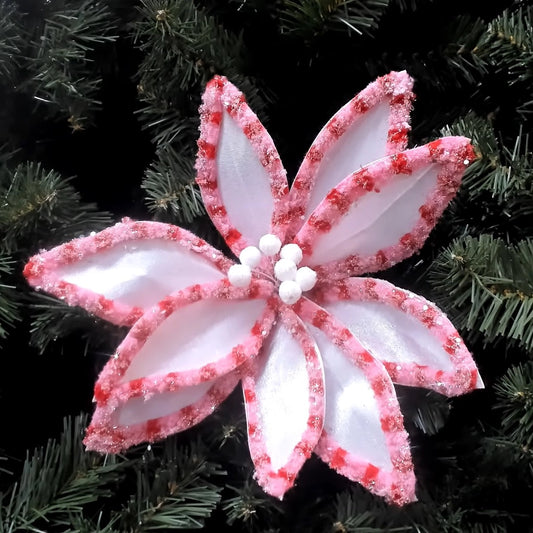 Regency Red, Pink, White Glitter Velvet Poinsettia Stem MTX73365
